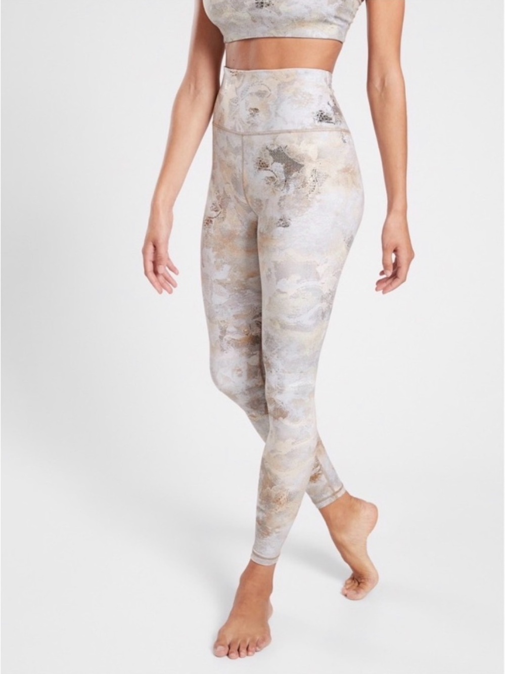 Athleta Elation Gilded Tight Tan Gold Metallic Snakeskin Leggings Size XXS